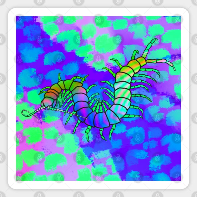 Iridescent Centipede | Cheetah Print (Blue/Green) Sticker by techno-mantis